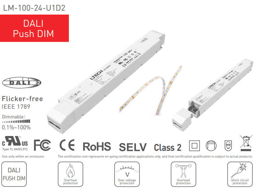 Ltech LM 100 24 U1D2 UL Listed DALI 2 LED Driver